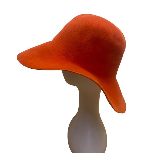 Premier Womens Orange Velour Floppy Hat Elegant Wide Brim Imported Vintage Style - Picture 2 of 10